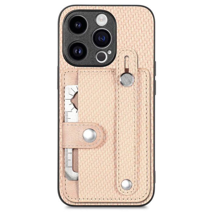 For Iphone 15 Wristband Kickstand Card Wallet Back Phone Case With Tool Knife