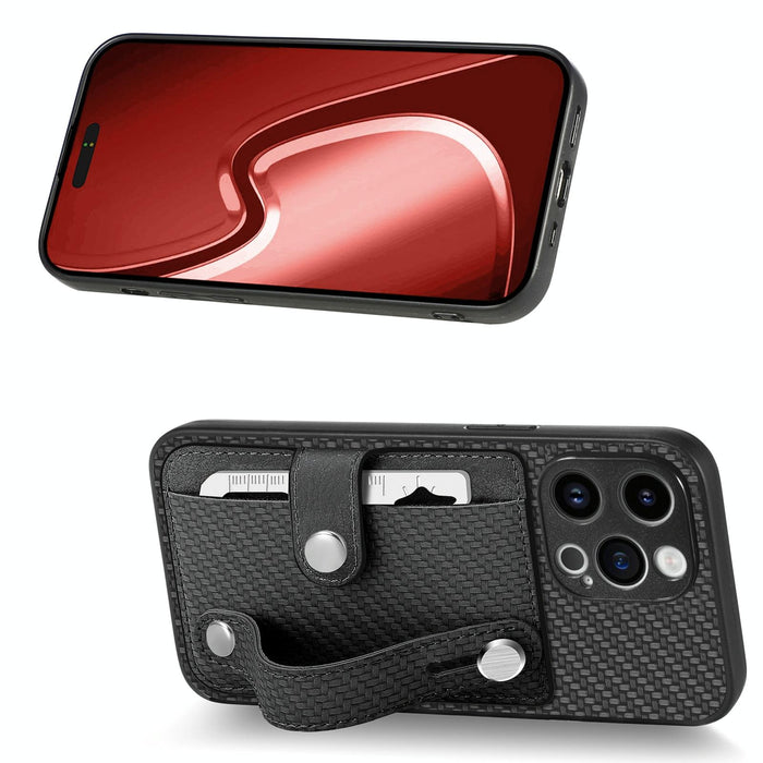 For Iphone 15 Wristband Kickstand Card Wallet Back Phone Case With Tool Knife