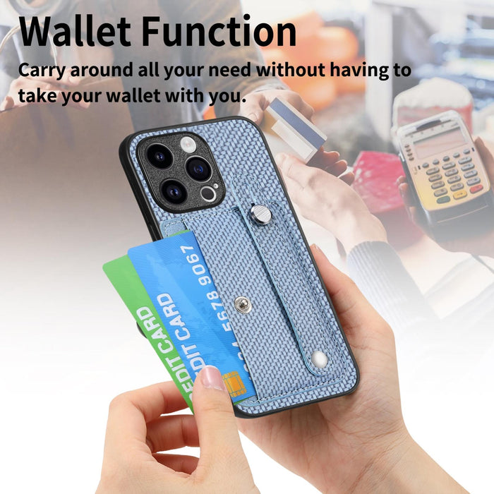 For Iphone 15 Wristband Kickstand Card Wallet Back Phone Case With Tool Knife