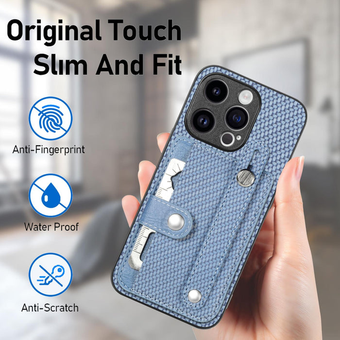 For Iphone 15 Wristband Kickstand Card Wallet Back Phone Case With Tool Knife