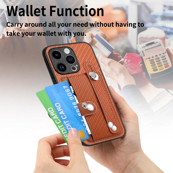 For Iphone 15 Wristband Kickstand Card Wallet Back Phone Case With Tool Knife