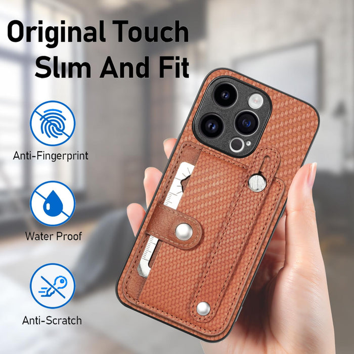 For Iphone 15 Wristband Kickstand Card Wallet Back Phone Case With Tool Knife