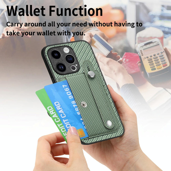 For Iphone 15 Wristband Kickstand Card Wallet Back Phone Case With Tool Knife