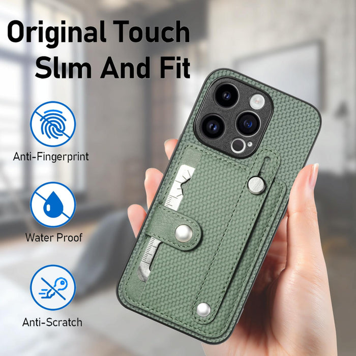 For Iphone 15 Wristband Kickstand Card Wallet Back Phone Case With Tool Knife