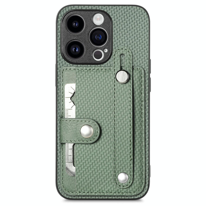 For Iphone 15 Wristband Kickstand Card Wallet Back Phone Case With Tool Knife