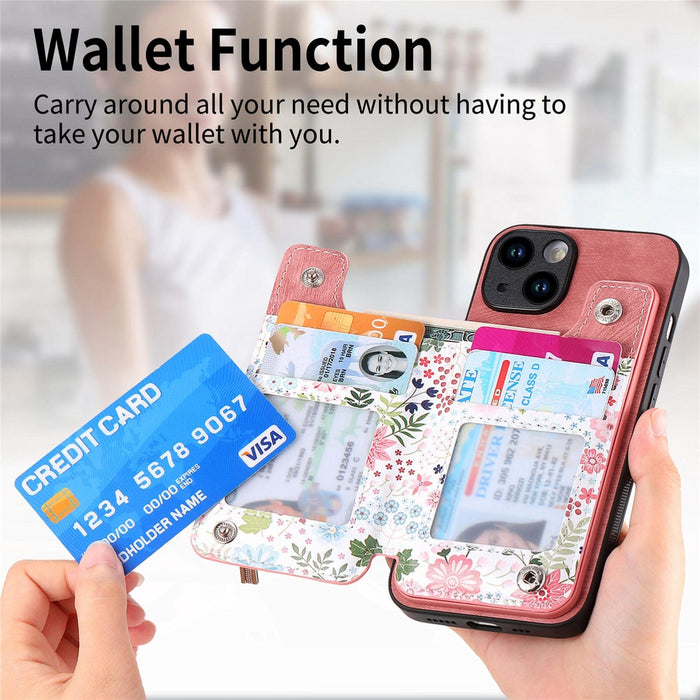 For Iphone 15 Retro Painted Zipper Wallet Back Phone Case