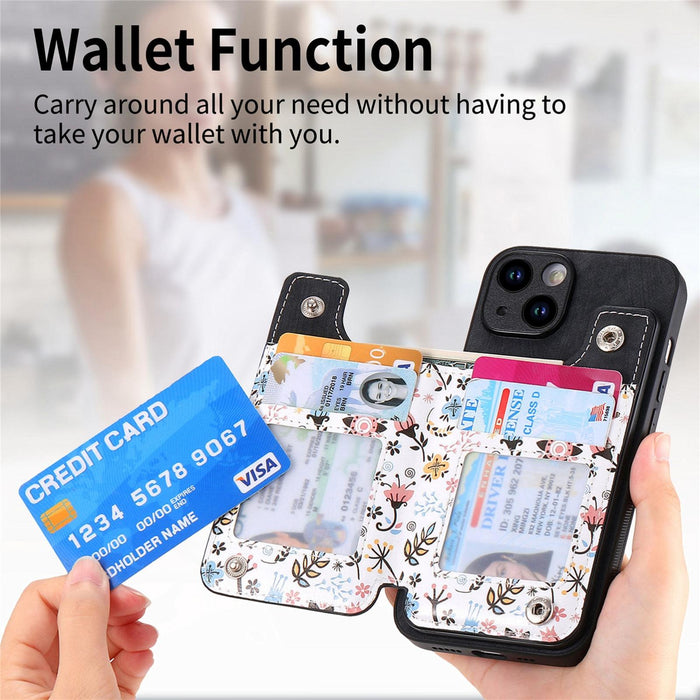 For Iphone 15 Retro Painted Zipper Wallet Back Phone Case
