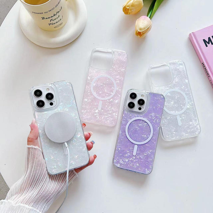 For Iphone 15 Shell Texture Magsafe Tpu Phone Case