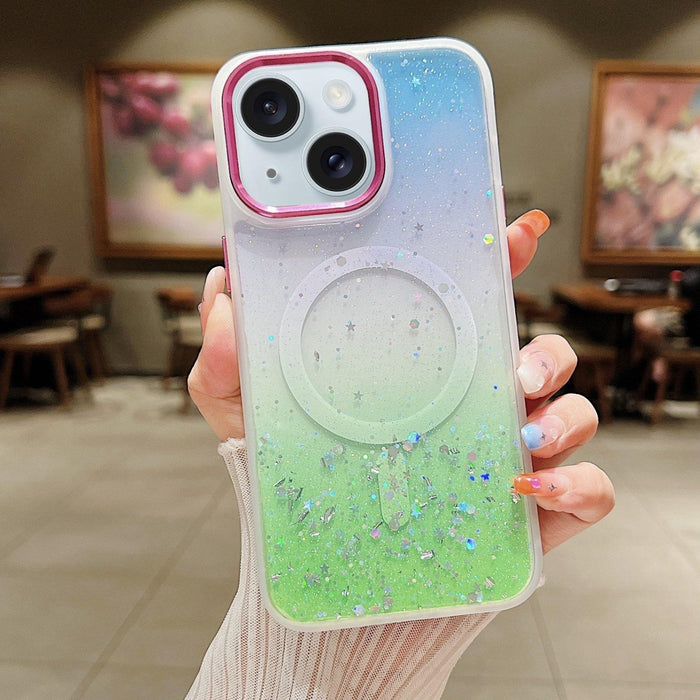 For Iphone 15 Multicolor Gradient Glitter Sequin Magsafe Tpu Phone Case