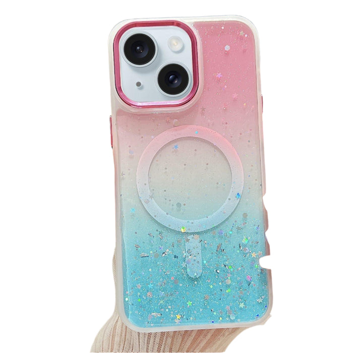 For Iphone 15 Multicolor Gradient Glitter Sequin Magsafe Tpu Phone Case