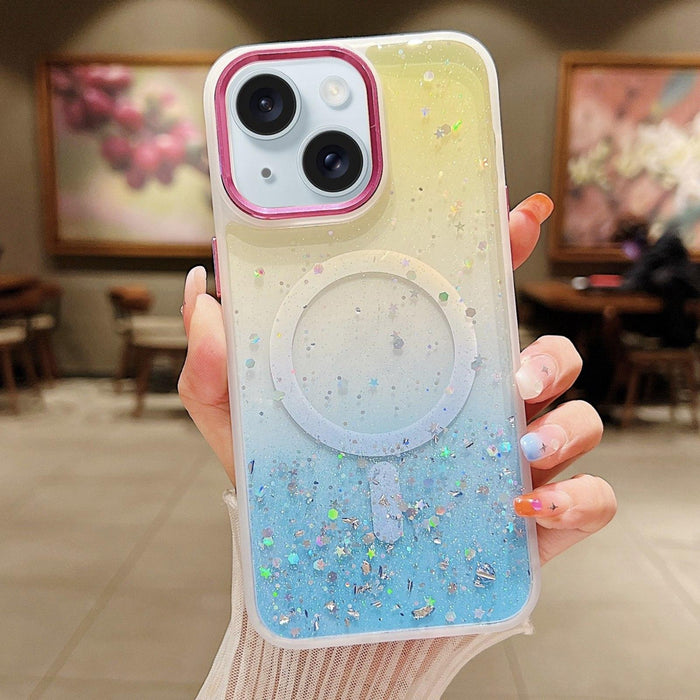For Iphone 15 Multicolor Gradient Glitter Sequin Magsafe Tpu Phone Case