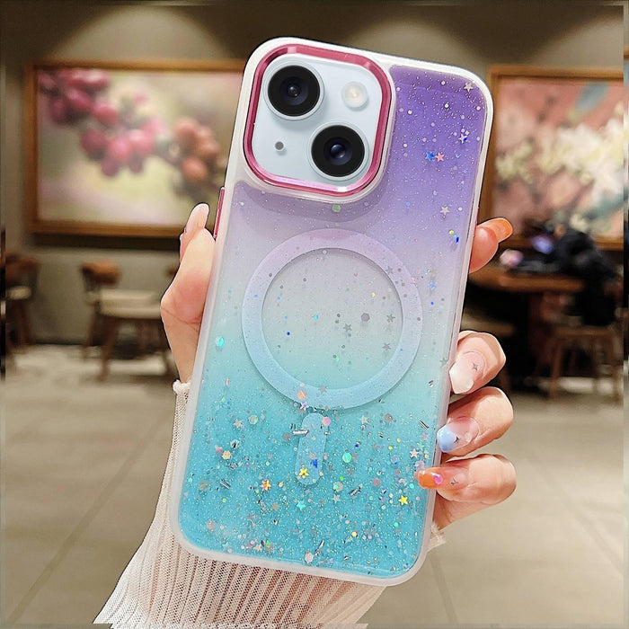 For Iphone 15 Multicolor Gradient Glitter Sequin Magsafe Tpu Phone Case