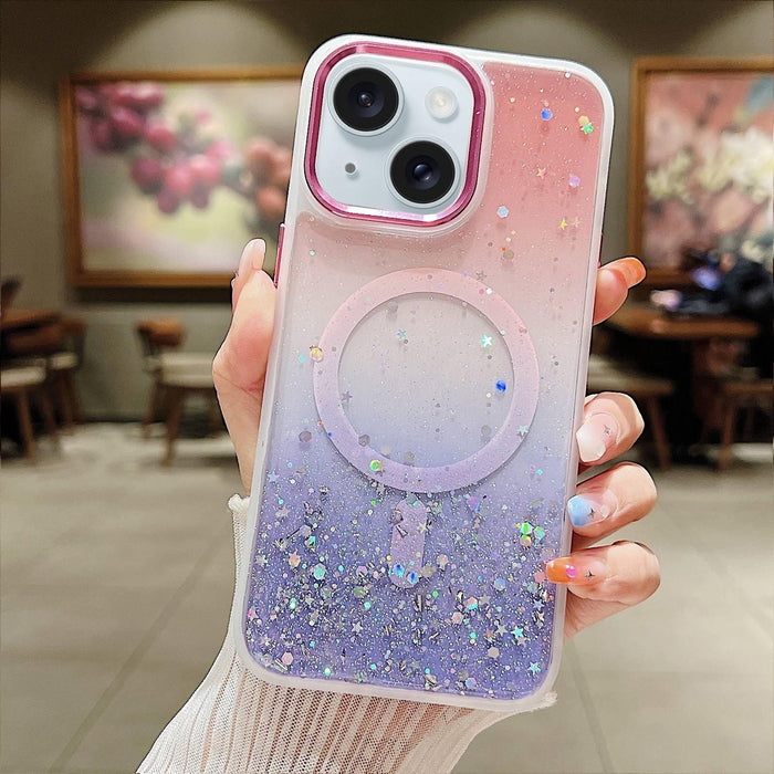 For Iphone 15 Multicolor Gradient Glitter Sequin Magsafe Tpu Phone Case
