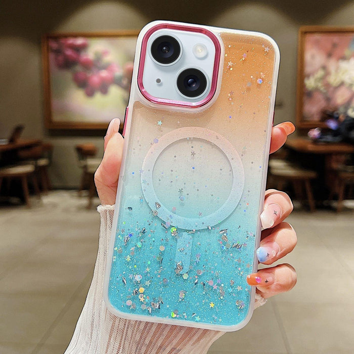 For Iphone 15 Multicolor Gradient Glitter Sequin Magsafe Tpu Phone Case