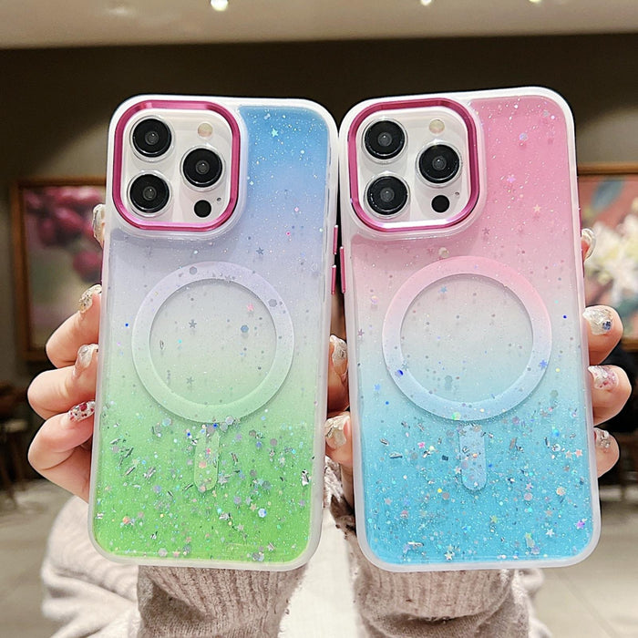 For Iphone 15 Multicolor Gradient Glitter Sequin Magsafe Tpu Phone Case