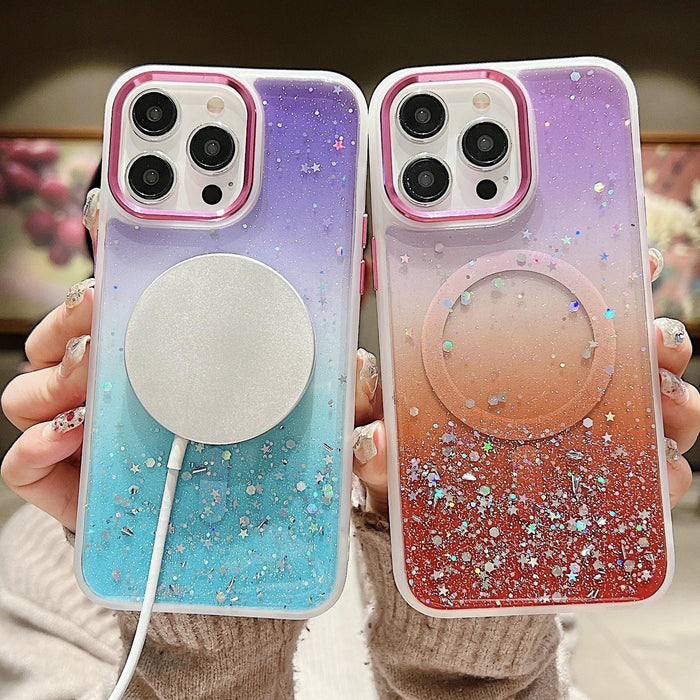For Iphone 15 Multicolor Gradient Glitter Sequin Magsafe Tpu Phone Case