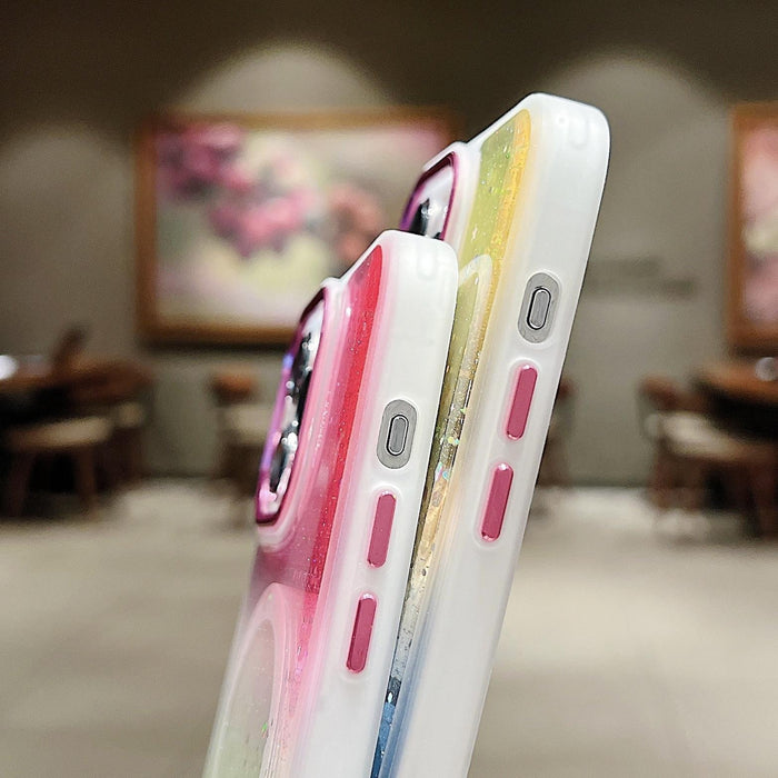 For Iphone 15 Multicolor Gradient Glitter Sequin Magsafe Tpu Phone Case