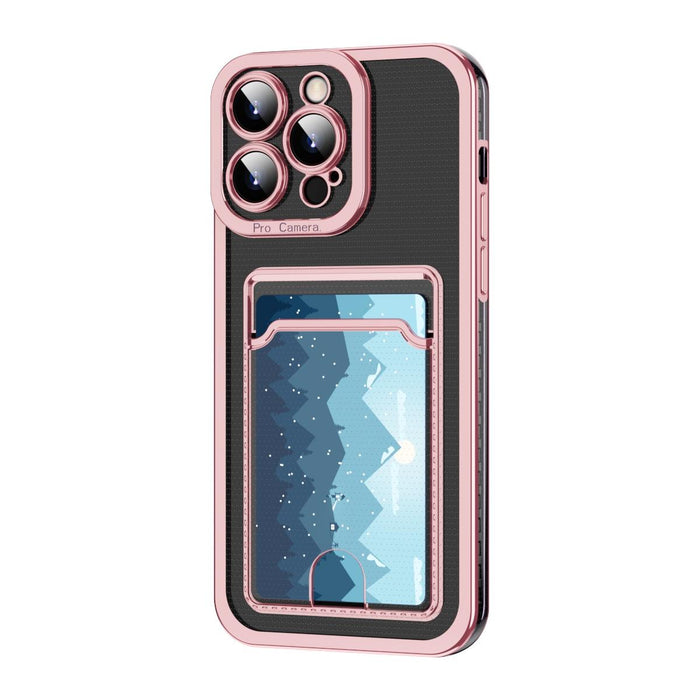 For Iphone 15 Electroplating Frame Card Slot Phone Case