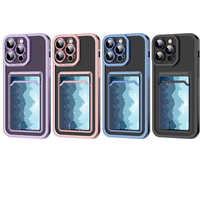 For Iphone 15 Electroplating Frame Card Slot Phone Case