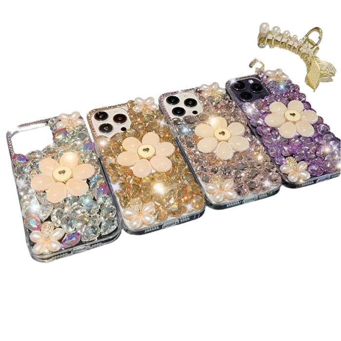 For Iphone 15 Sunflower Holder Hand-Set Diamond Pc Phone Case