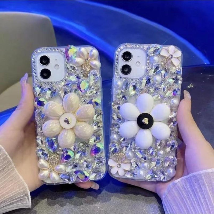 For Iphone 15 Sunflower Holder Hand-Set Diamond Pc Phone Case