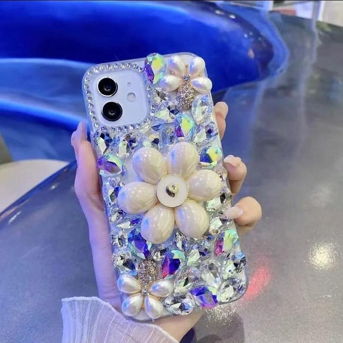 For Iphone 15 Sunflower Holder Hand-Set Diamond Pc Phone Case