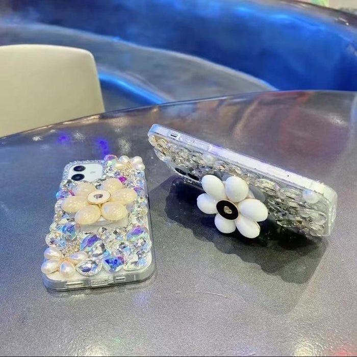 For Iphone 15 Sunflower Holder Hand-Set Diamond Pc Phone Case