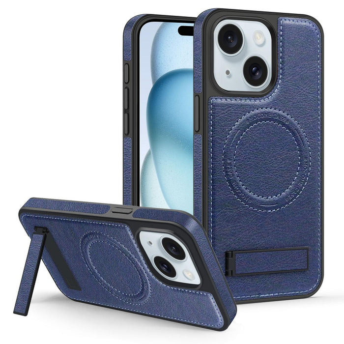 For Iphone 15 Multi-Function Holder Magsafe Pu Phone Case