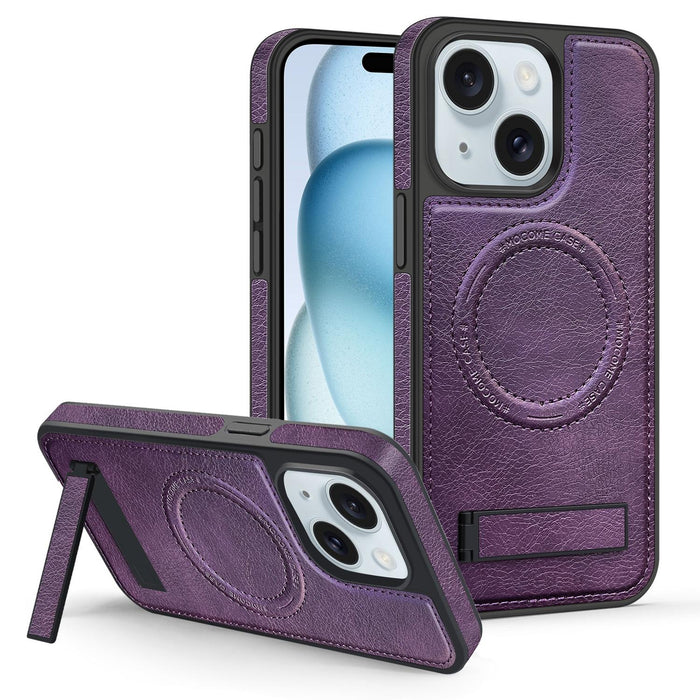 For Iphone 15 Multi-Function Holder Magsafe Pu Phone Case