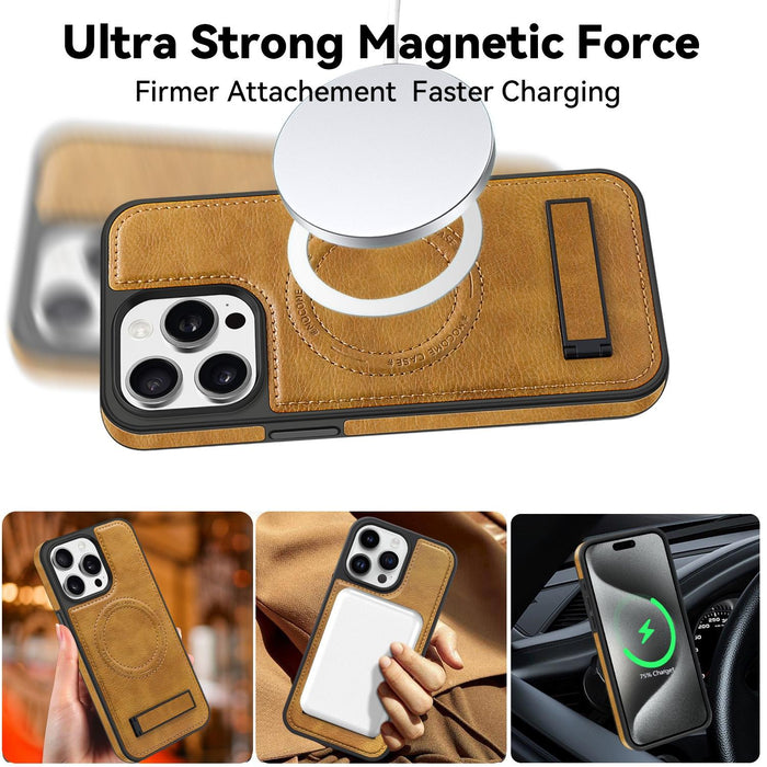 For Iphone 15 Multi-Function Holder Magsafe Pu Phone Case