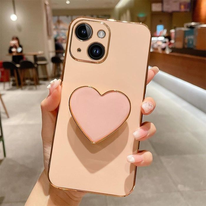 For Iphone 15 Electroplating Love Heart Holder Tpu Phone Case