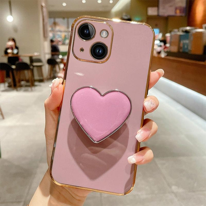 For Iphone 15 Electroplating Love Heart Holder Tpu Phone Case