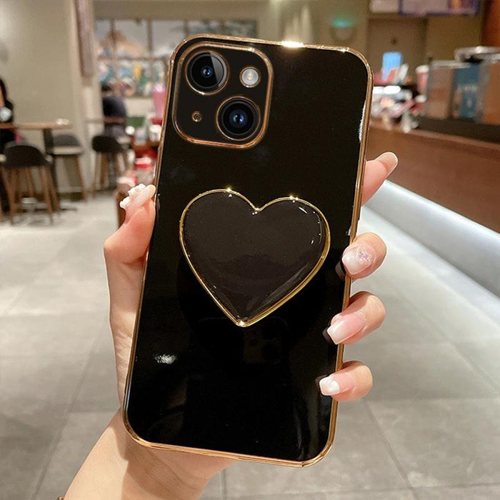 For Iphone 15 Electroplating Love Heart Holder Tpu Phone Case