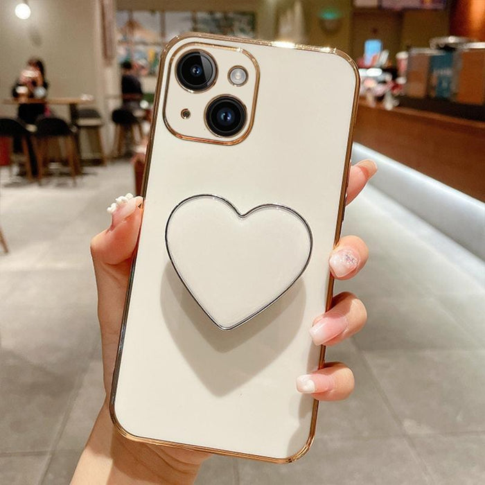 For Iphone 15 Electroplating Love Heart Holder Tpu Phone Case