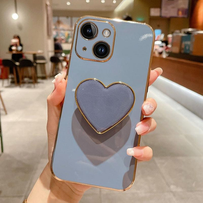For Iphone 15 Electroplating Love Heart Holder Tpu Phone Case