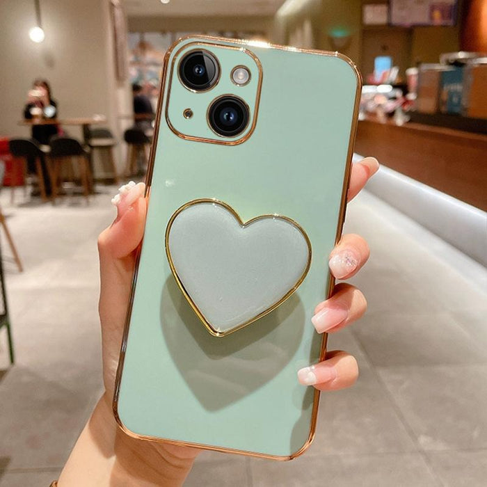 For Iphone 15 Electroplating Love Heart Holder Tpu Phone Case