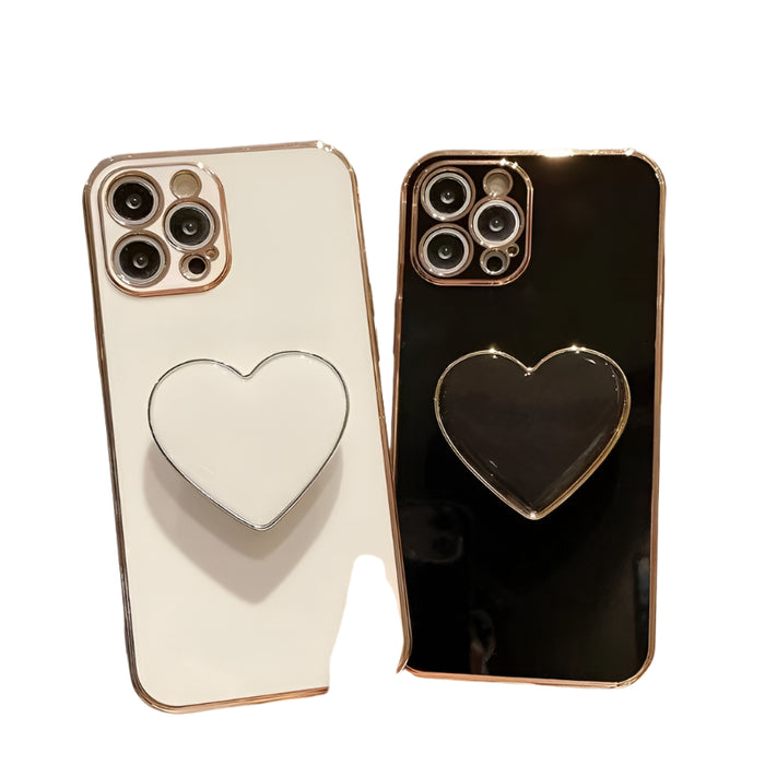 For Iphone 15 Electroplating Love Heart Holder Tpu Phone Case