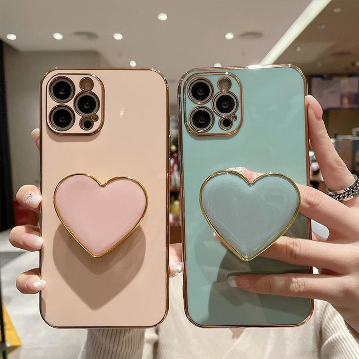 For Iphone 15 Electroplating Love Heart Holder Tpu Phone Case