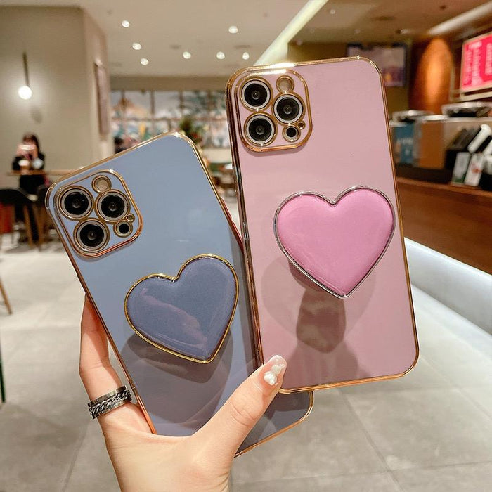 For Iphone 15 Electroplating Love Heart Holder Tpu Phone Case