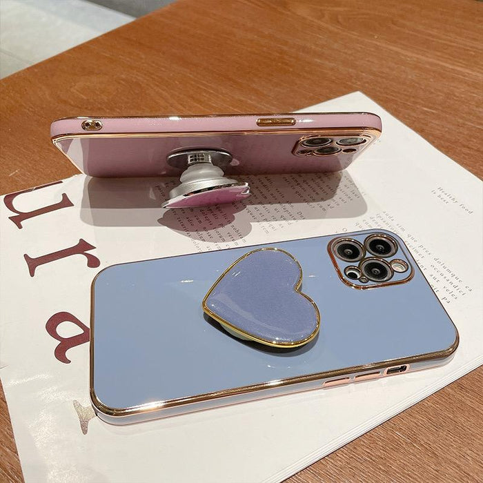 For Iphone 15 Electroplating Love Heart Holder Tpu Phone Case