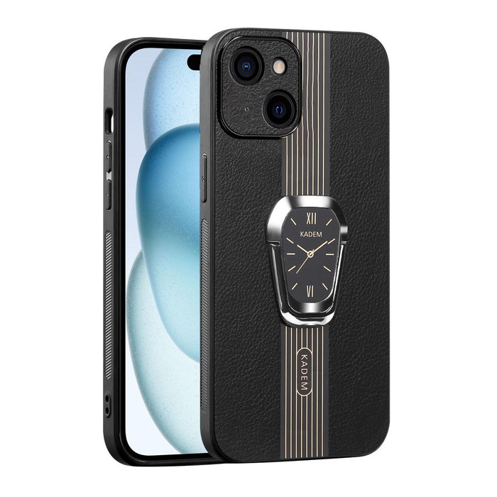 For Iphone 15 Magnetic Litchi Leather Back Phone Case With Holder