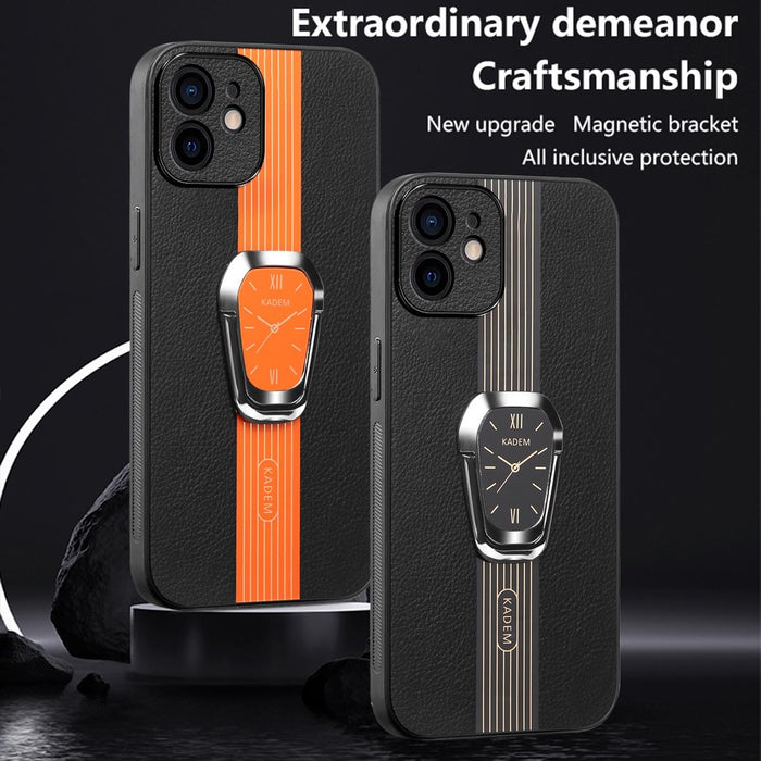 For Iphone 15 Magnetic Litchi Leather Back Phone Case With Holder