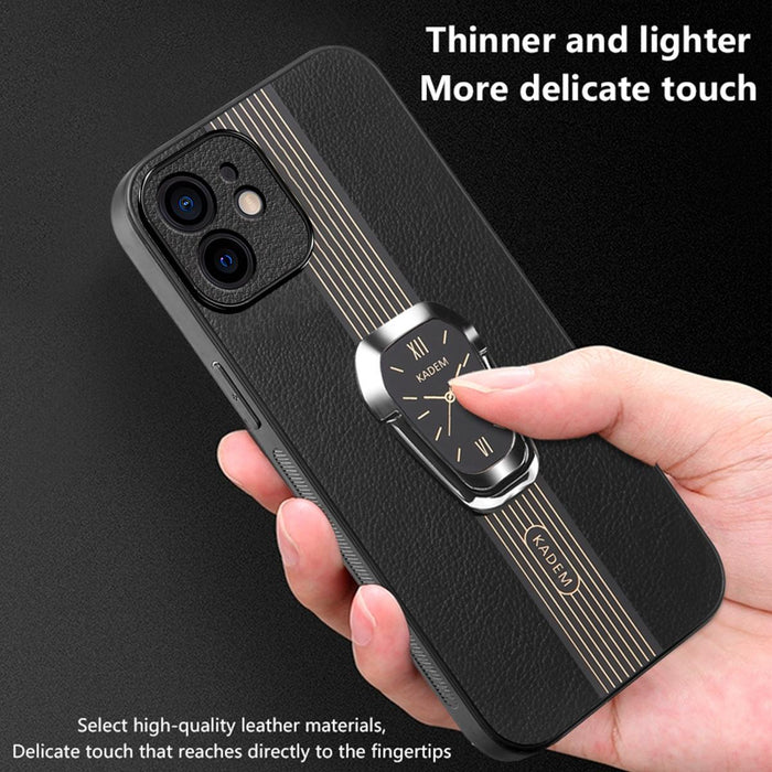 For Iphone 15 Magnetic Litchi Leather Back Phone Case With Holder