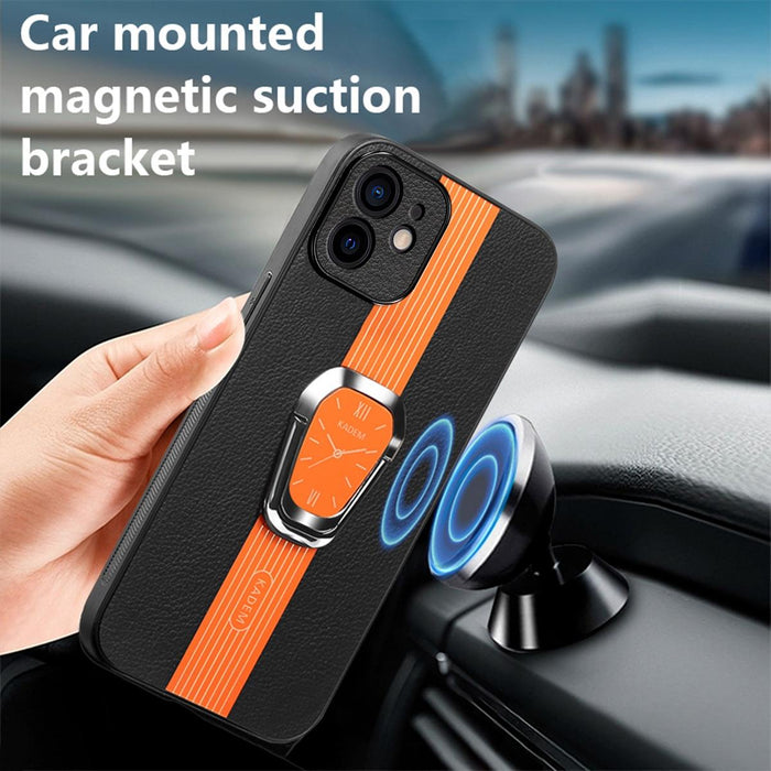 For Iphone 15 Magnetic Litchi Leather Back Phone Case With Holder
