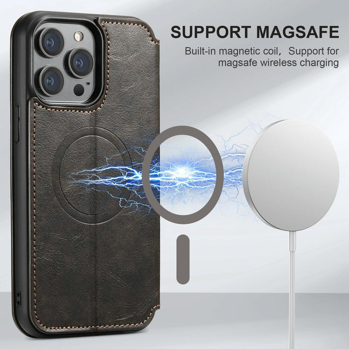 For Iphone 15 Leather Magnetic Magsafe Phone Case