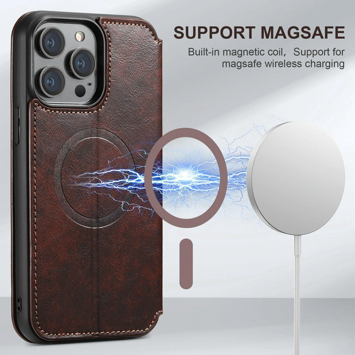 For Iphone 15 Leather Magnetic Magsafe Phone Case