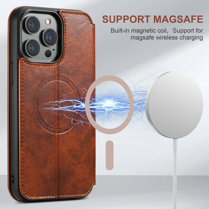 For Iphone 15 Leather Magnetic Magsafe Phone Case