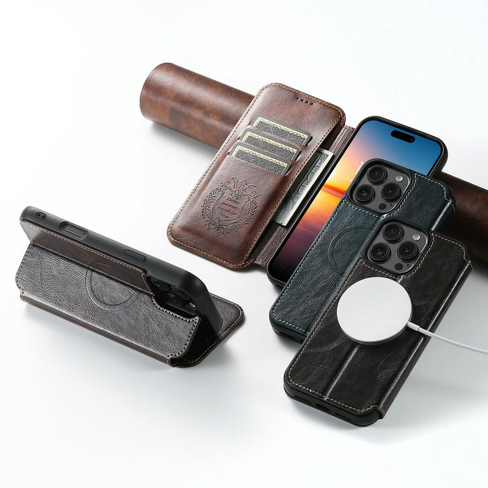For Iphone 15 Leather Magnetic Magsafe Phone Case