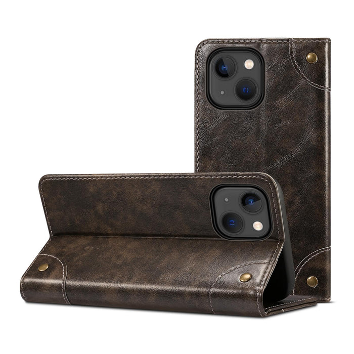 For Iphone 15 Baroque Calf Texture Buckle Wallet Leather Phone Case