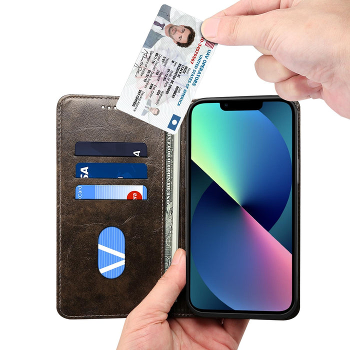 For Iphone 15 Baroque Calf Texture Buckle Wallet Leather Phone Case